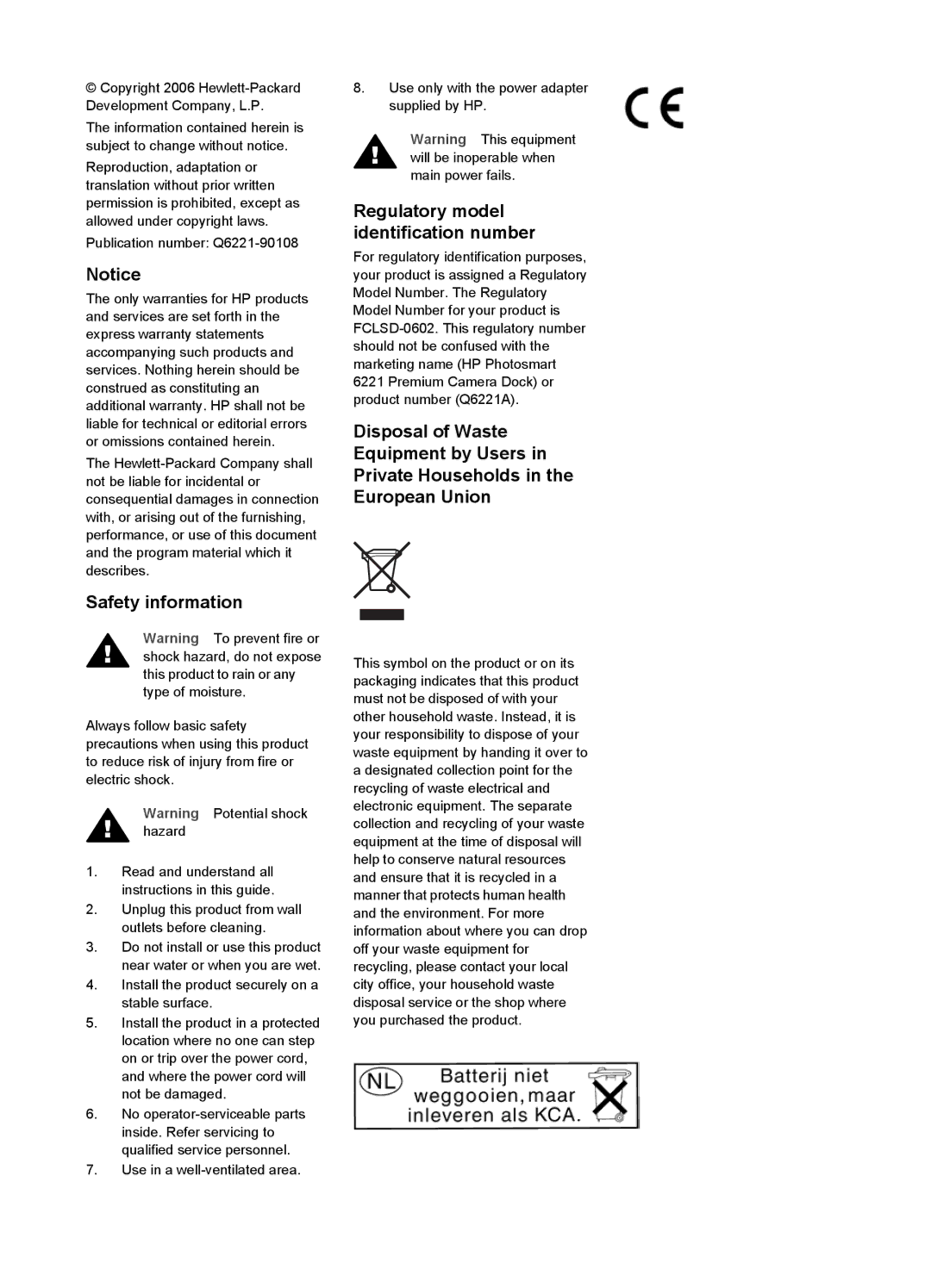 HP 6221 manual Safety information 