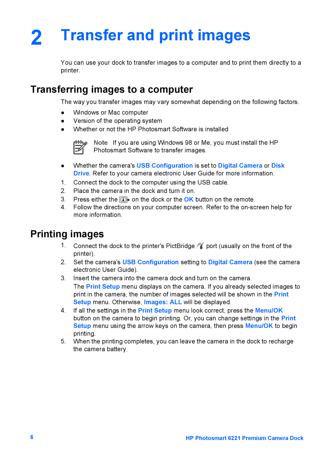 HP 6221 manual Transfer and print images, Transferring images to a computer, Printing images 