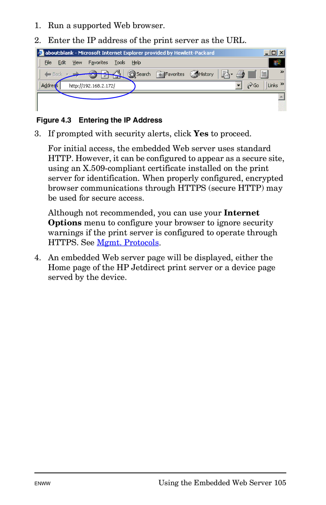 HP 625n Gigabit Ethernet Print Server manual Entering the IP Address 