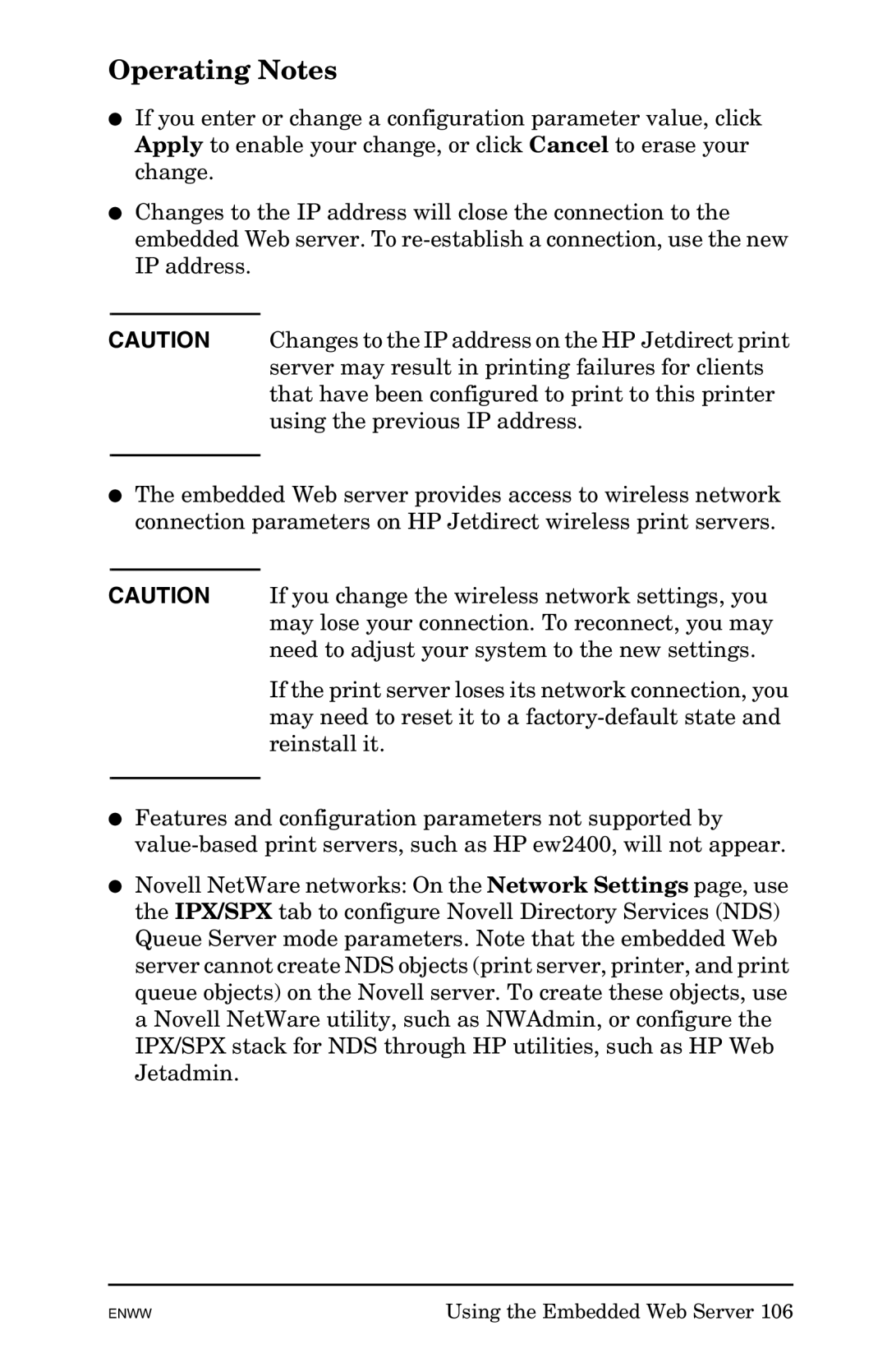 HP 625n Gigabit Ethernet Print Server manual Operating Notes 