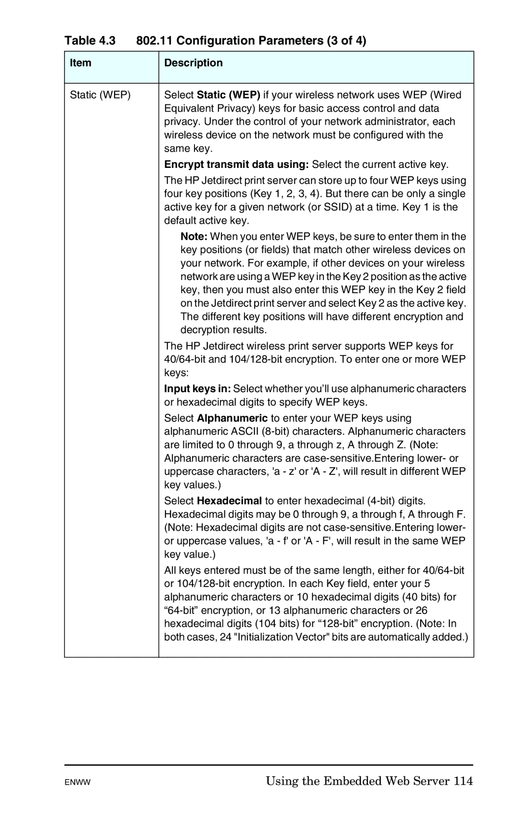 HP 625n Gigabit Ethernet Print Server manual Configuration Parameters 3 