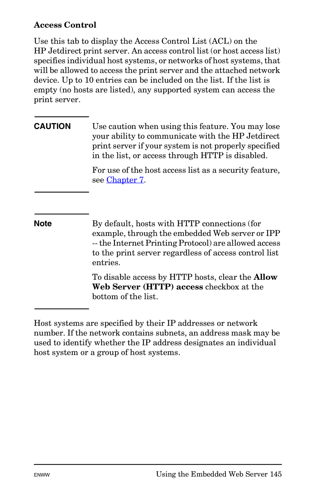 HP 625n Gigabit Ethernet Print Server manual Access Control 