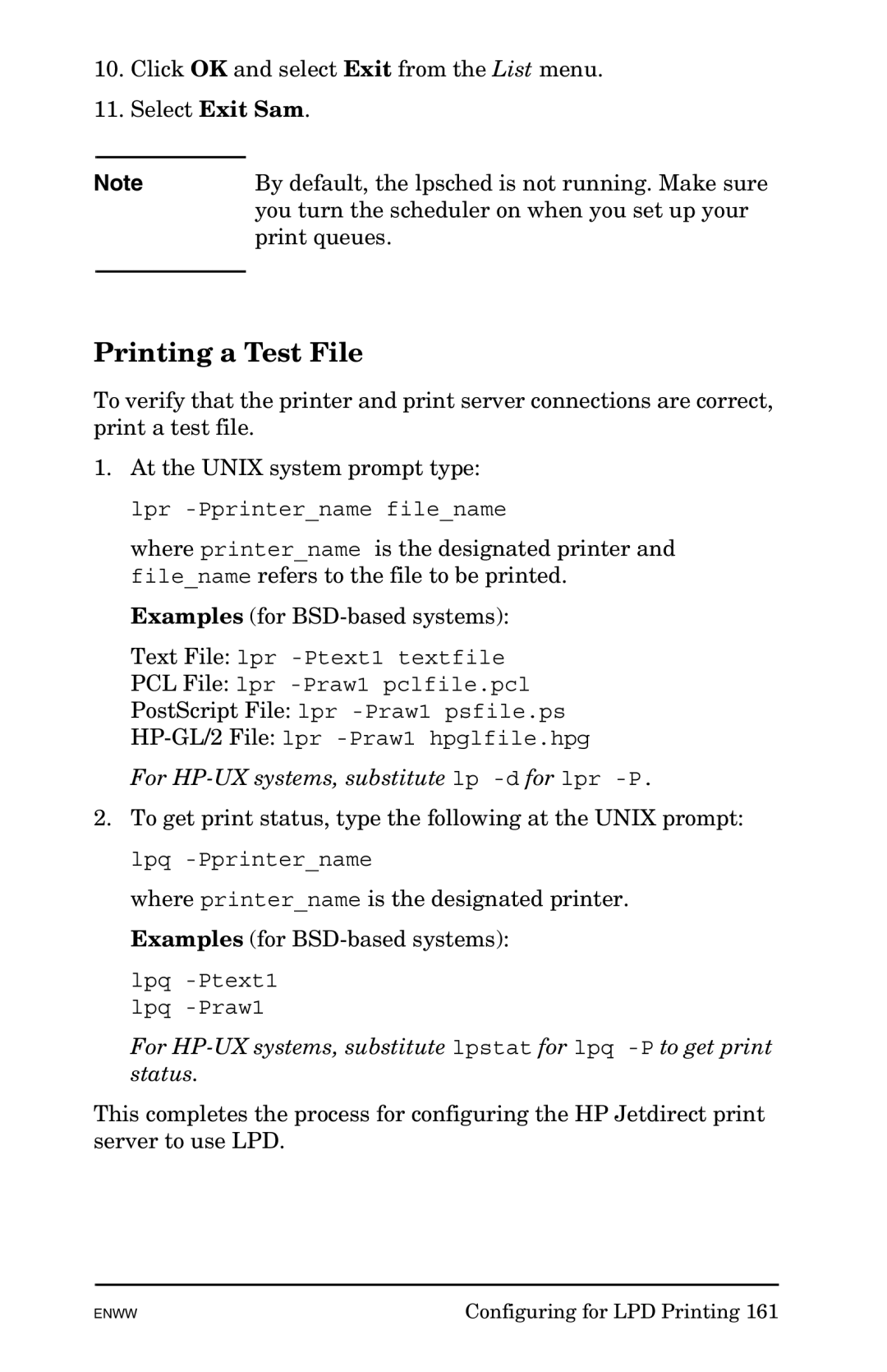 HP 625n Gigabit Ethernet Print Server manual For HP-UX systems, substitute lp -dfor lpr -P 