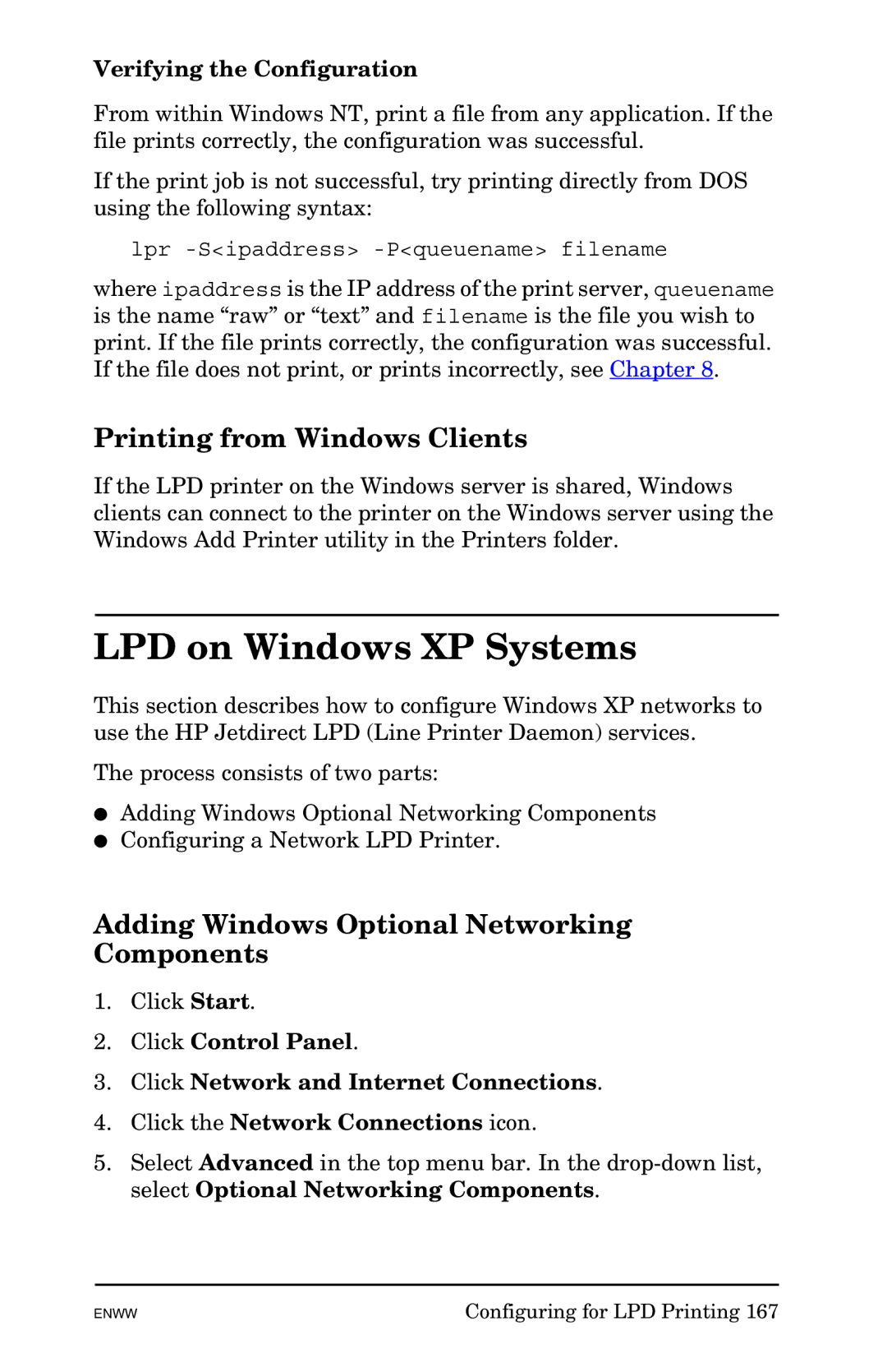 HP 625n Gigabit Ethernet Print Server manual LPD on Windows XP Systems, Printing from Windows Clients 