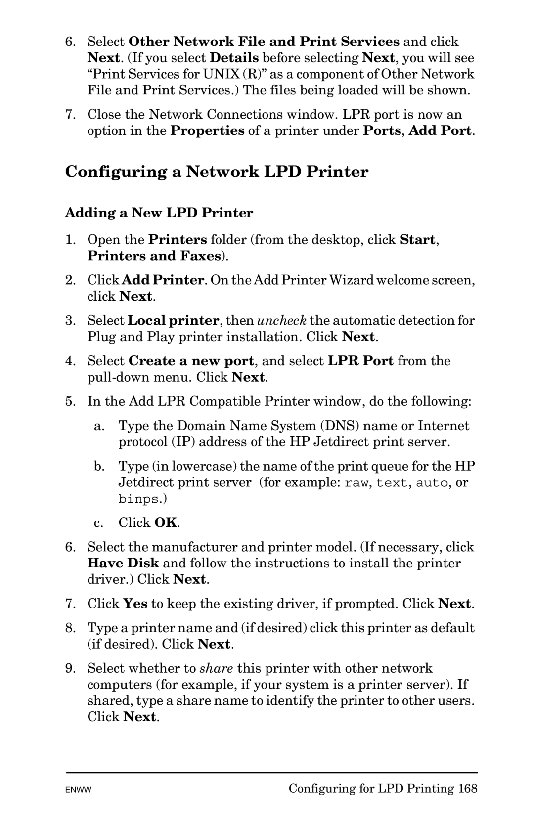 HP 625n Gigabit Ethernet Print Server manual Configuring a Network LPD Printer, Adding a New LPD Printer 