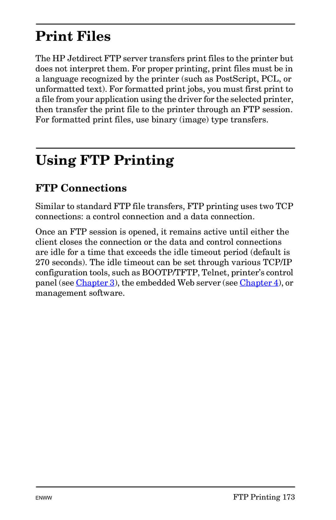 HP 625n Gigabit Ethernet Print Server manual Print Files, Using FTP Printing, FTP Connections 