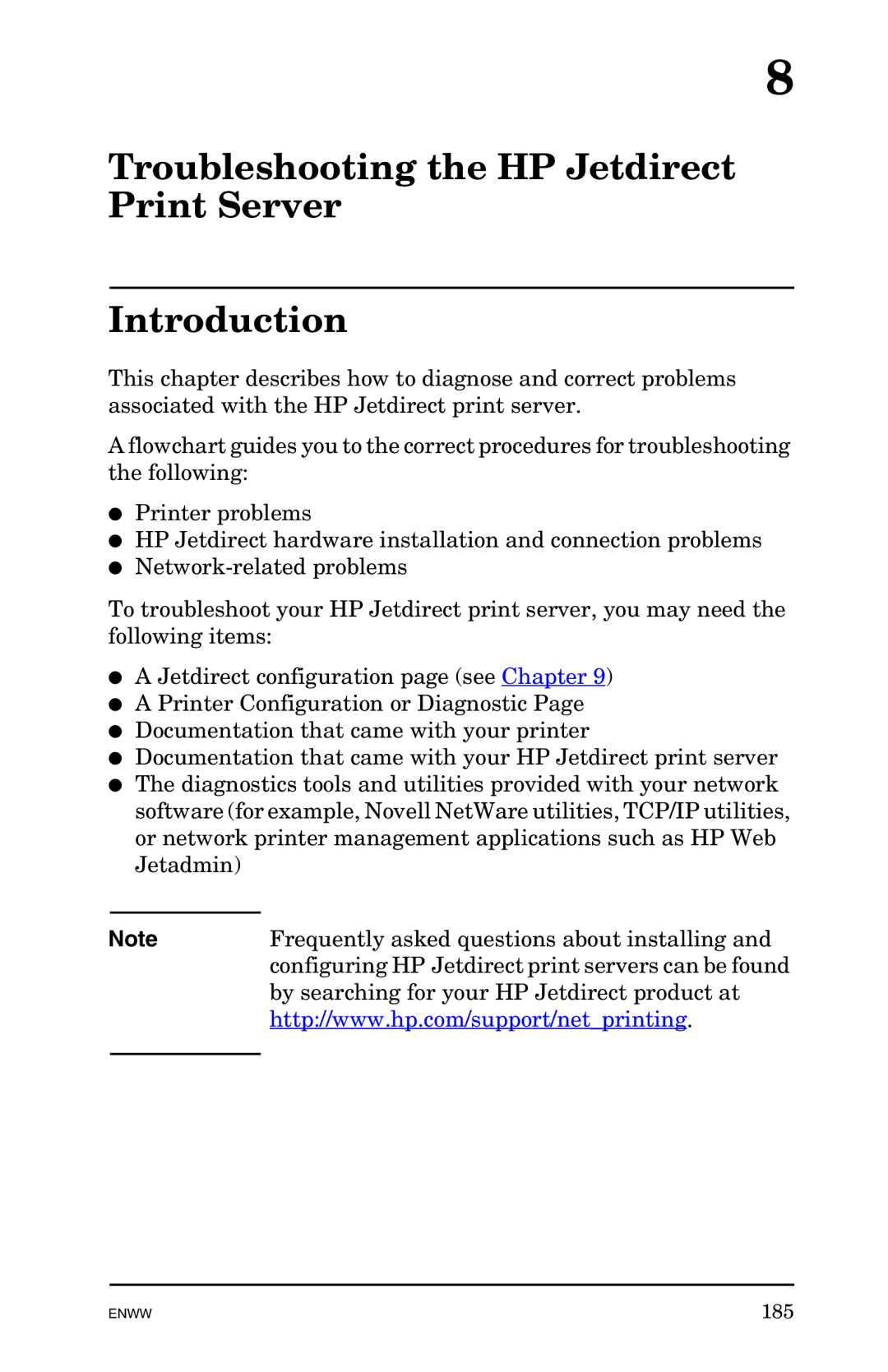 HP 625n Gigabit Ethernet Print Server manual Troubleshooting the HP Jetdirect Print Server Introduction 