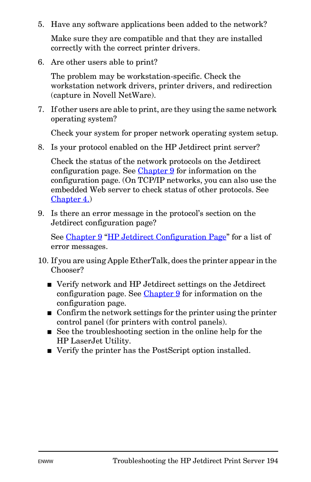 HP 625n Gigabit Ethernet Print Server manual Troubleshooting the HP Jetdirect Print Server 