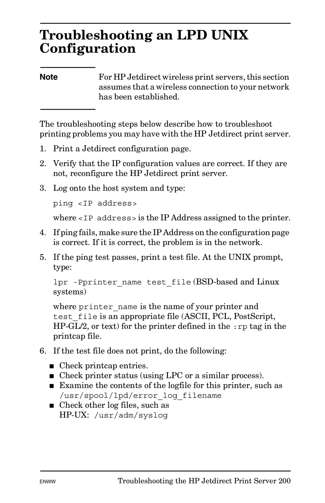 HP 625n Gigabit Ethernet Print Server manual Troubleshooting an LPD Unix Configuration 