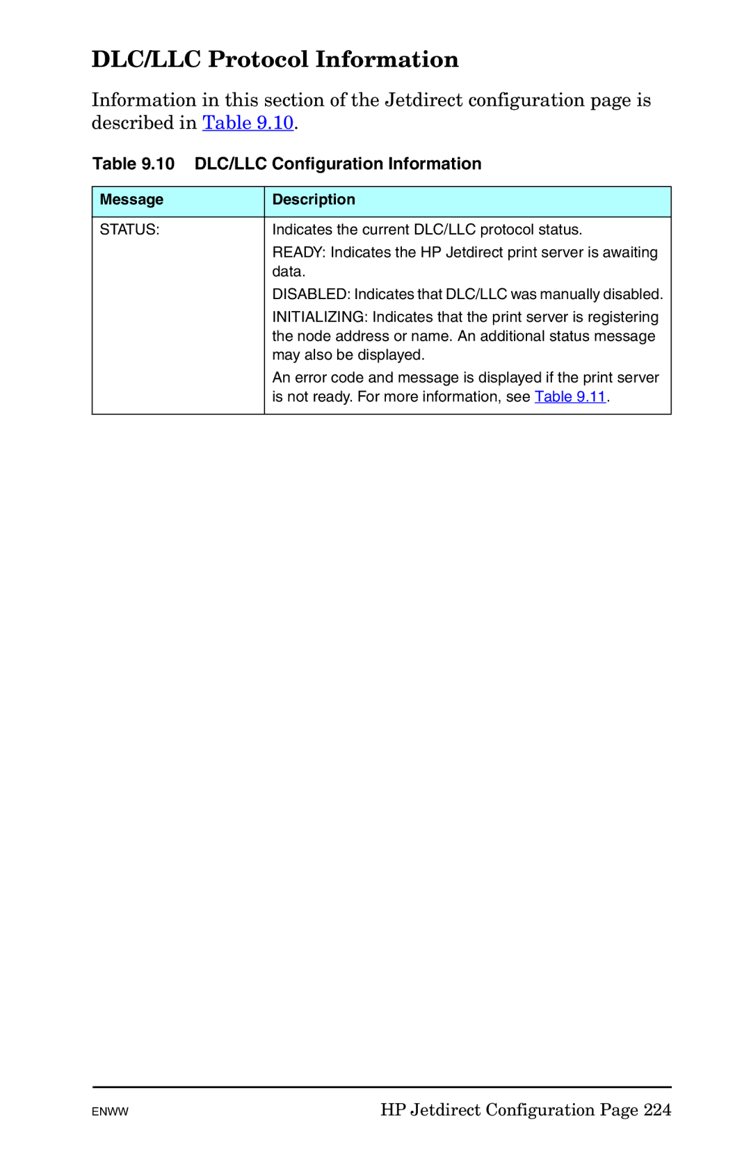 HP 625n Gigabit Ethernet Print Server manual DLC/LLC Protocol Information, 10 DLC/LLC Configuration Information 