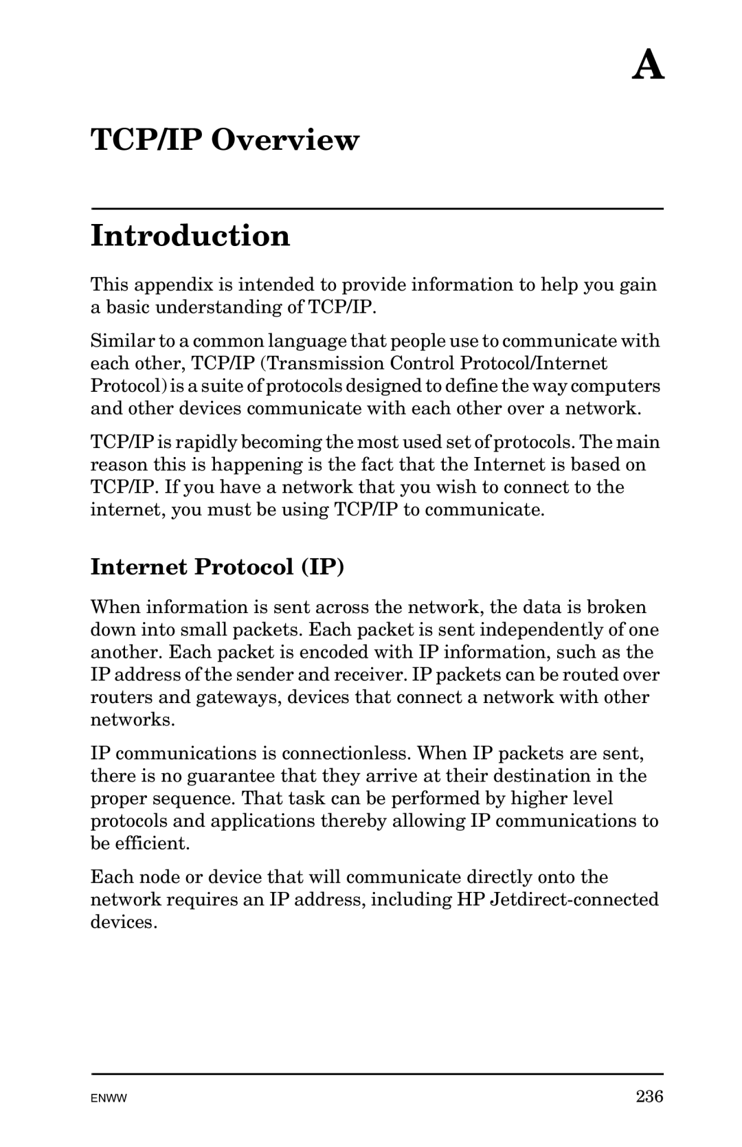 HP 625n Gigabit Ethernet Print Server manual TCP/IP Overview Introduction, Internet Protocol IP 