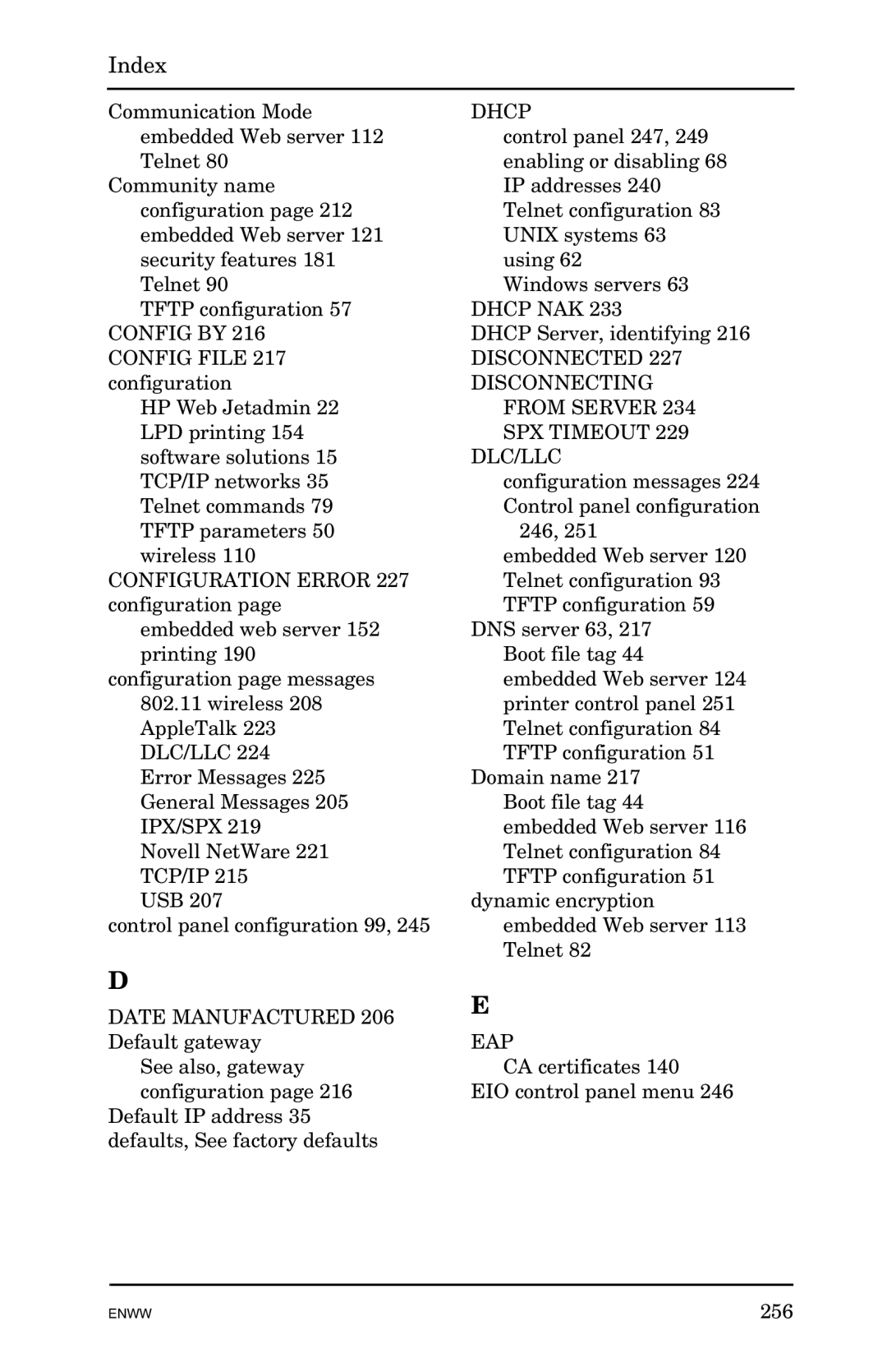 HP 625n Gigabit Ethernet Print Server manual Index 