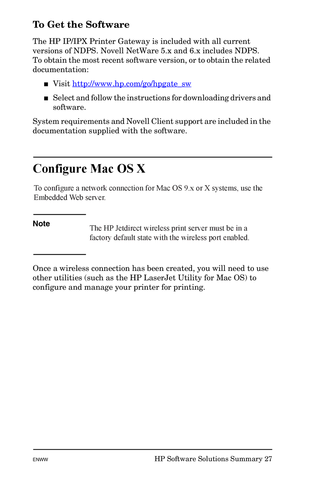 HP 625n Gigabit Ethernet Print Server manual Configure Mac OS, To Get the Software 