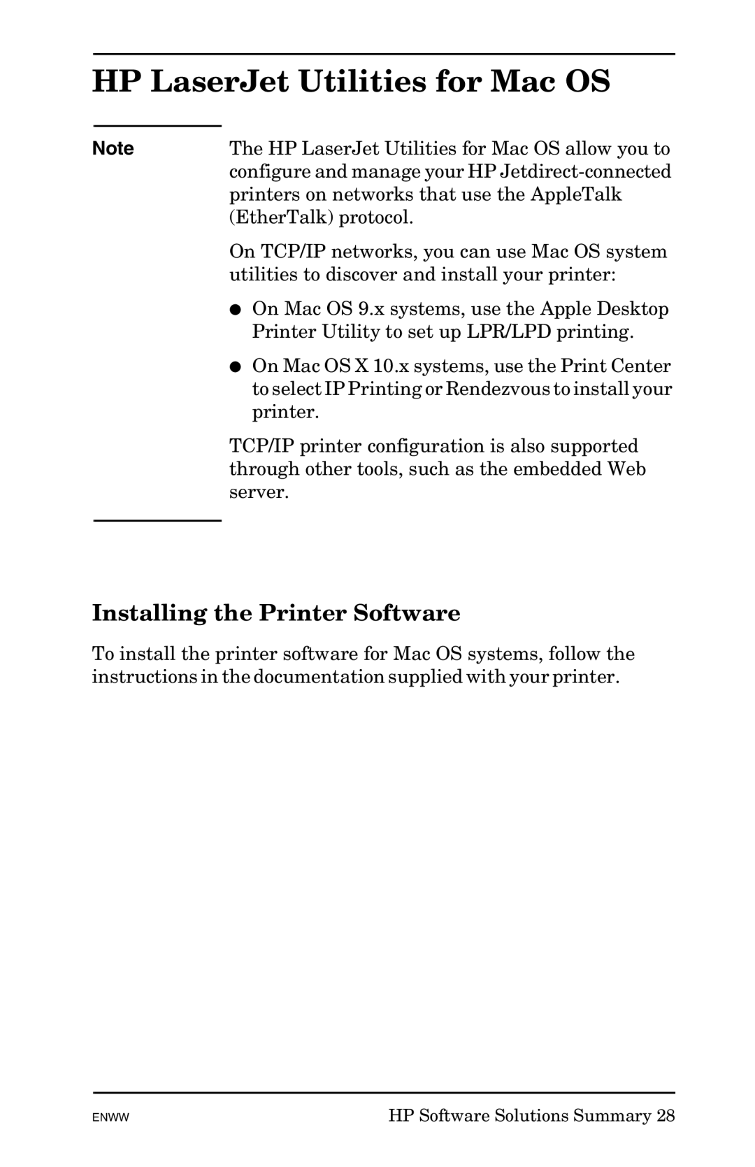 HP 625n Gigabit Ethernet Print Server manual HP LaserJet Utilities for Mac OS, Installing the Printer Software 