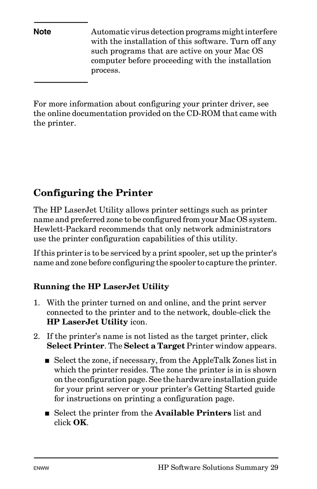 HP 625n Gigabit Ethernet Print Server manual Configuring the Printer, Running the HP LaserJet Utility 