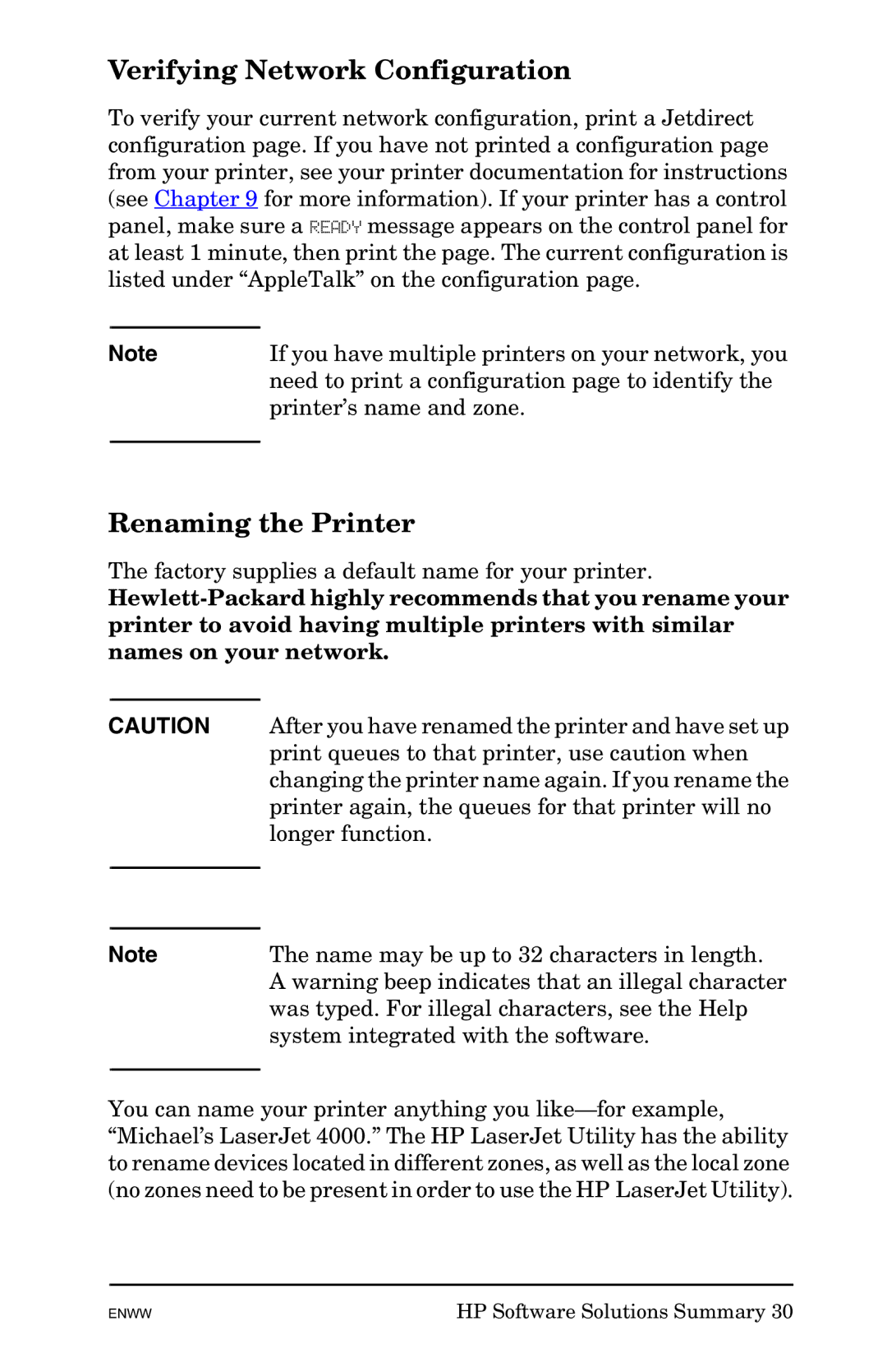 HP 625n Gigabit Ethernet Print Server manual Verifying Network Configuration, Renaming the Printer 