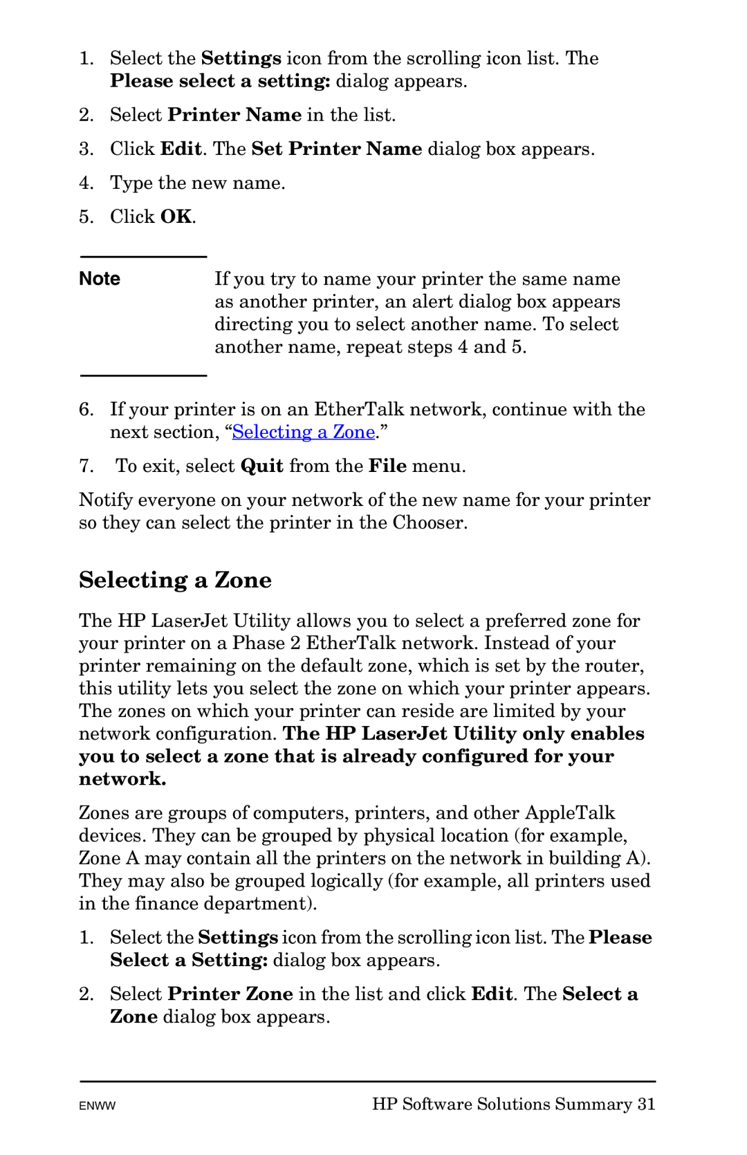 HP 625n Gigabit Ethernet Print Server manual Selecting a Zone 