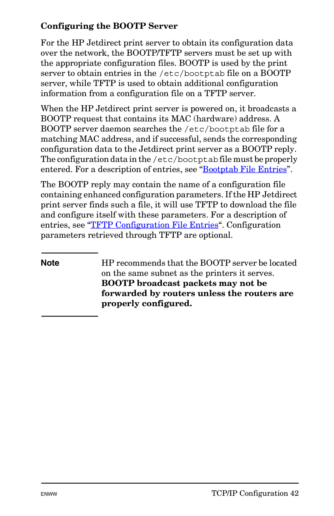 HP 625n Gigabit Ethernet Print Server manual Configuring the Bootp Server, HP recommends that the Bootp server be located 