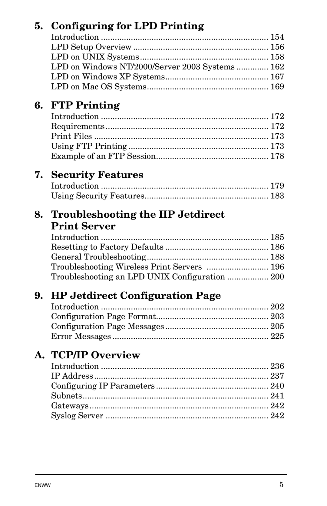 HP 625n Gigabit Ethernet Print Server manual Configuring for LPD Printing, FTP Printing, Security Features, TCP/IP Overview 