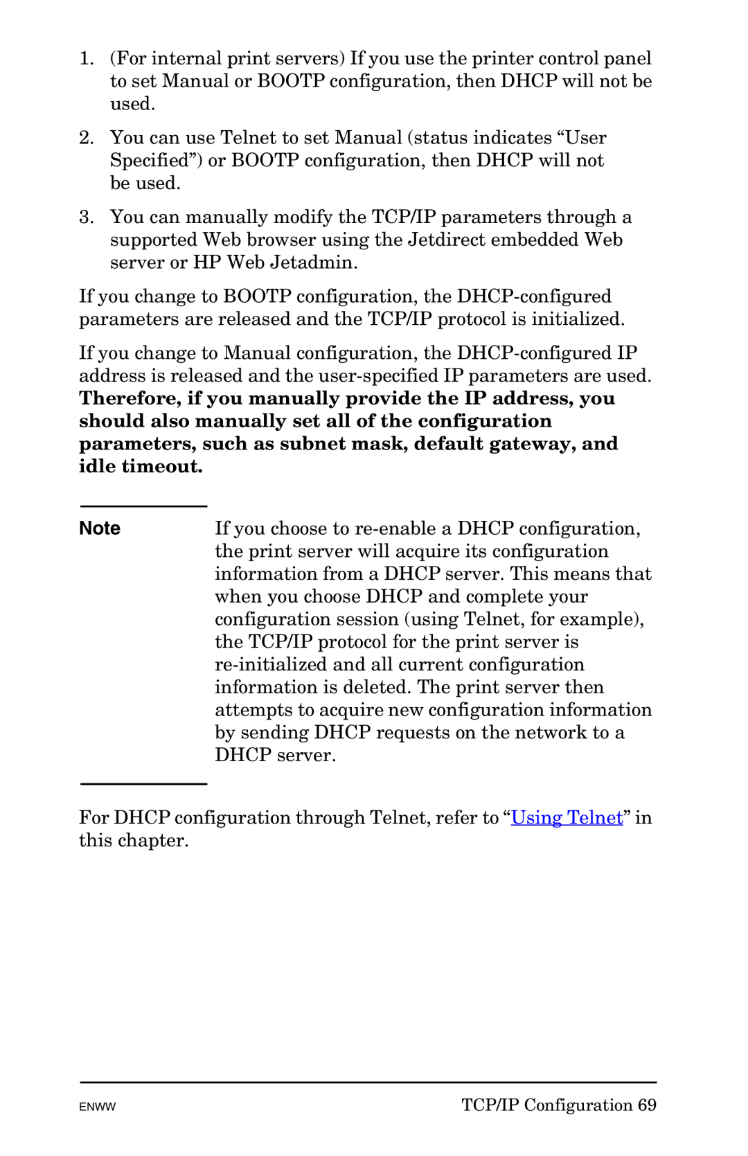 HP 625n Gigabit Ethernet Print Server manual If you choose to re-enable a Dhcp configuration 