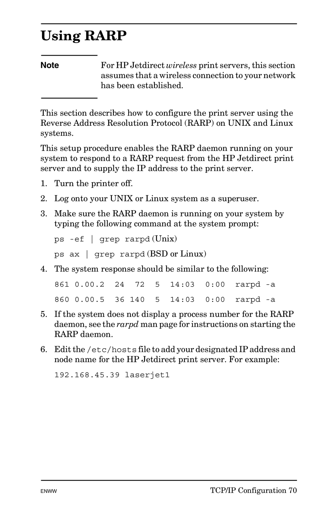 HP 625n Gigabit Ethernet Print Server manual Using Rarp 