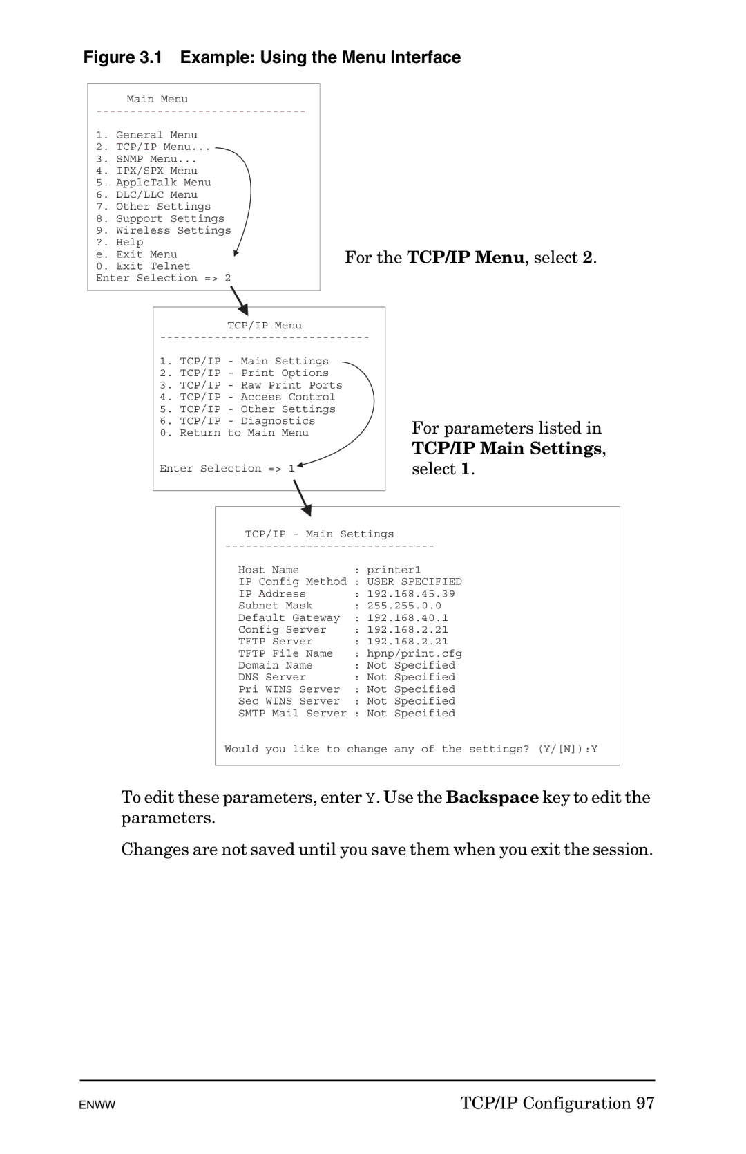 HP 625n Gigabit Ethernet Print Server manual Example Using the Menu Interface 