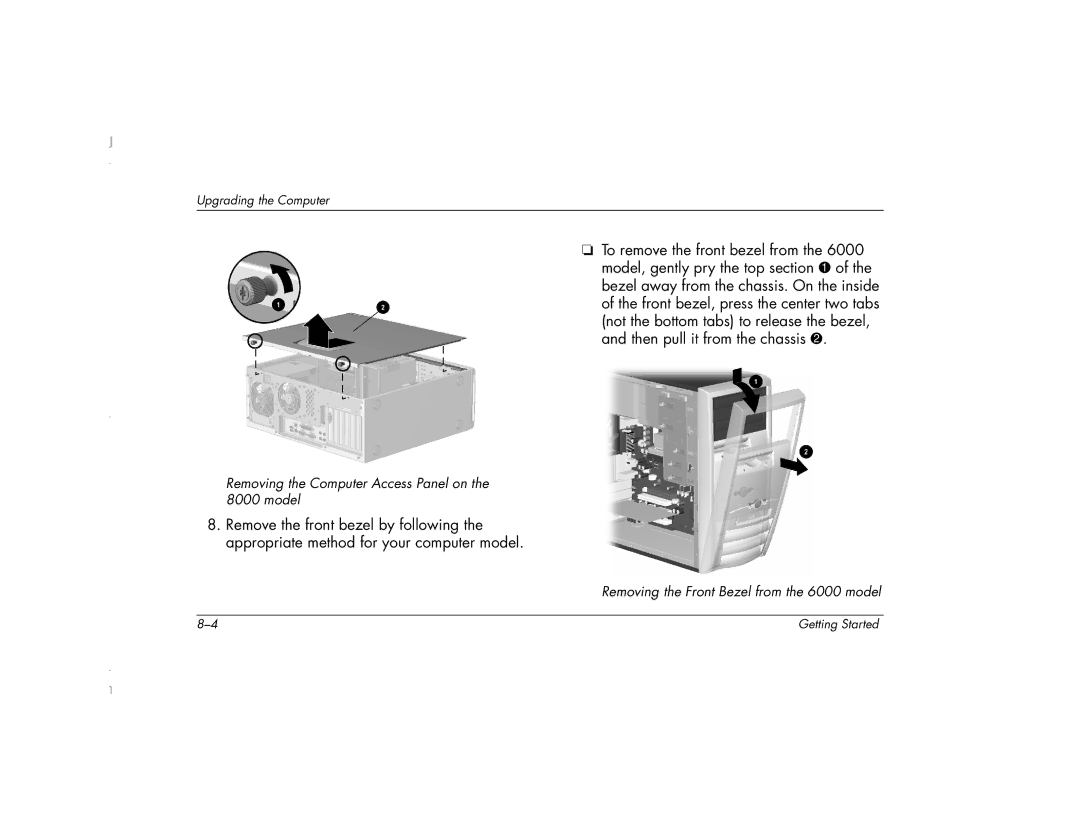 HP 6271AP manual Removing the Computer Access Panel on the 8000 model 