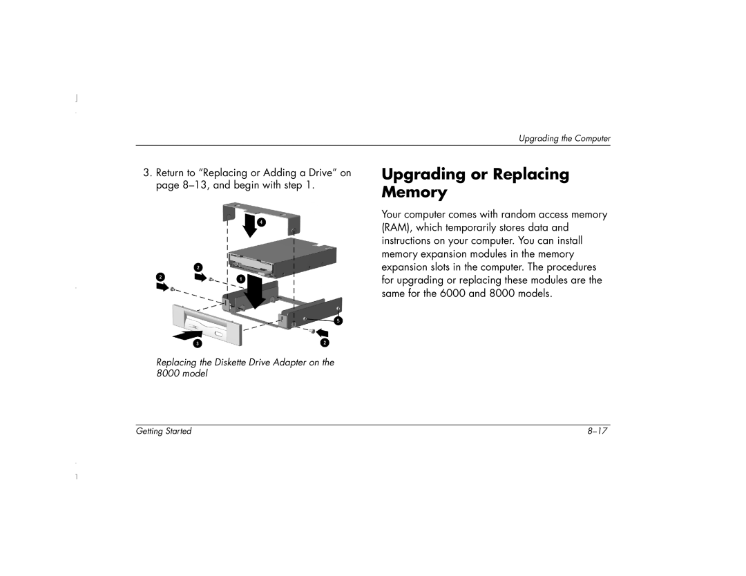 HP 6271AP manual Upgrading or Replacing Memory 