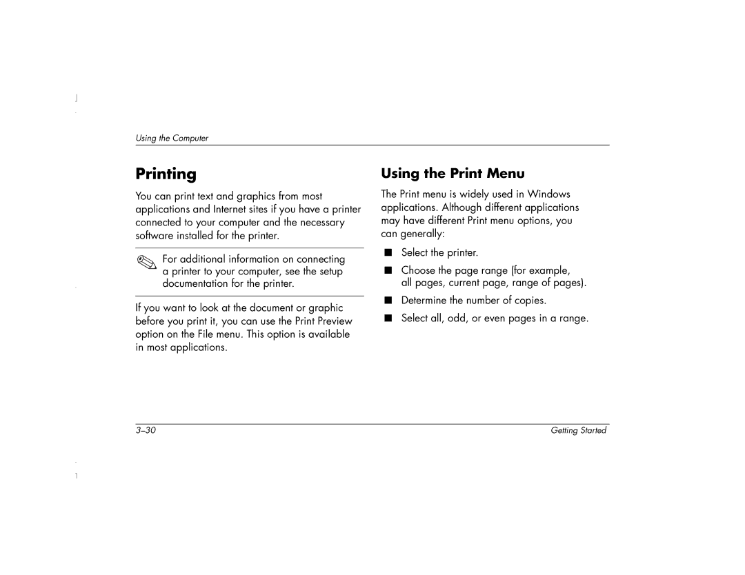 HP 6271AP manual Printing, Using the Print Menu 