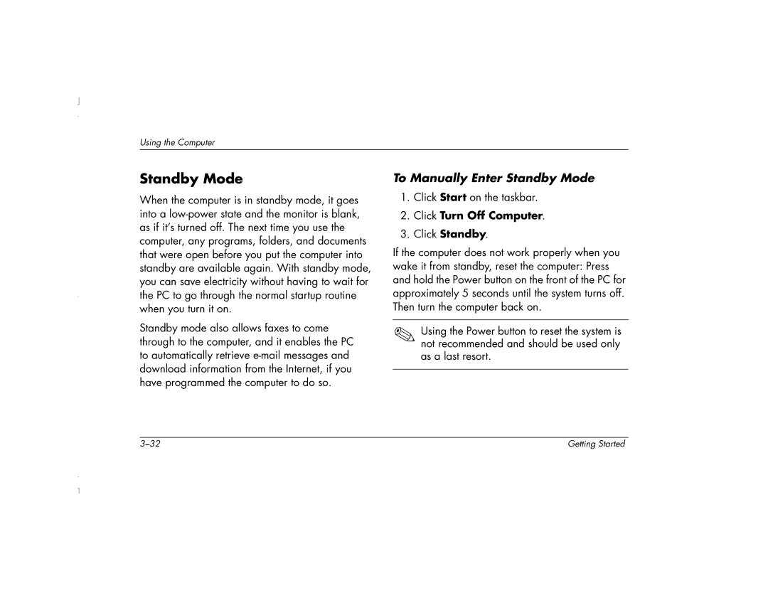 HP 6271AP manual To Manually Enter Standby Mode 