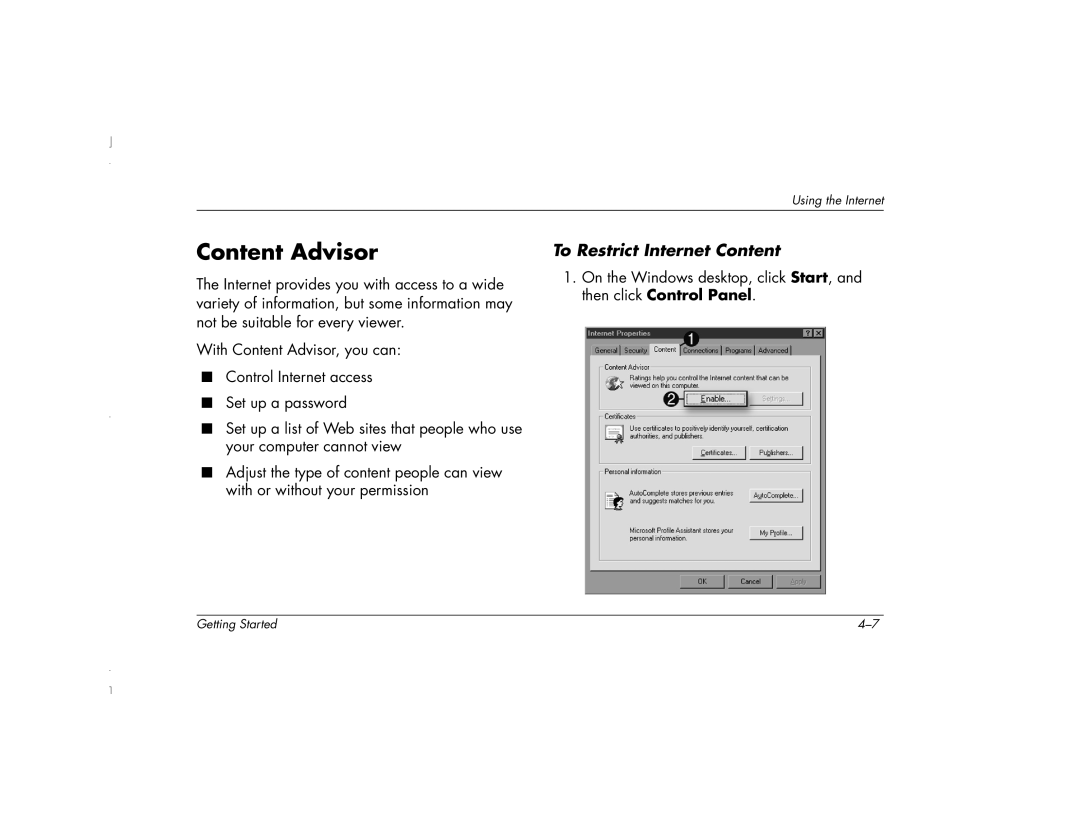 HP 6271AP manual Content Advisor, To Restrict Internet Content 