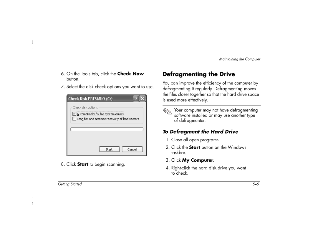 HP 6271AP manual Defragmenting the Drive, To Defragment the Hard Drive 