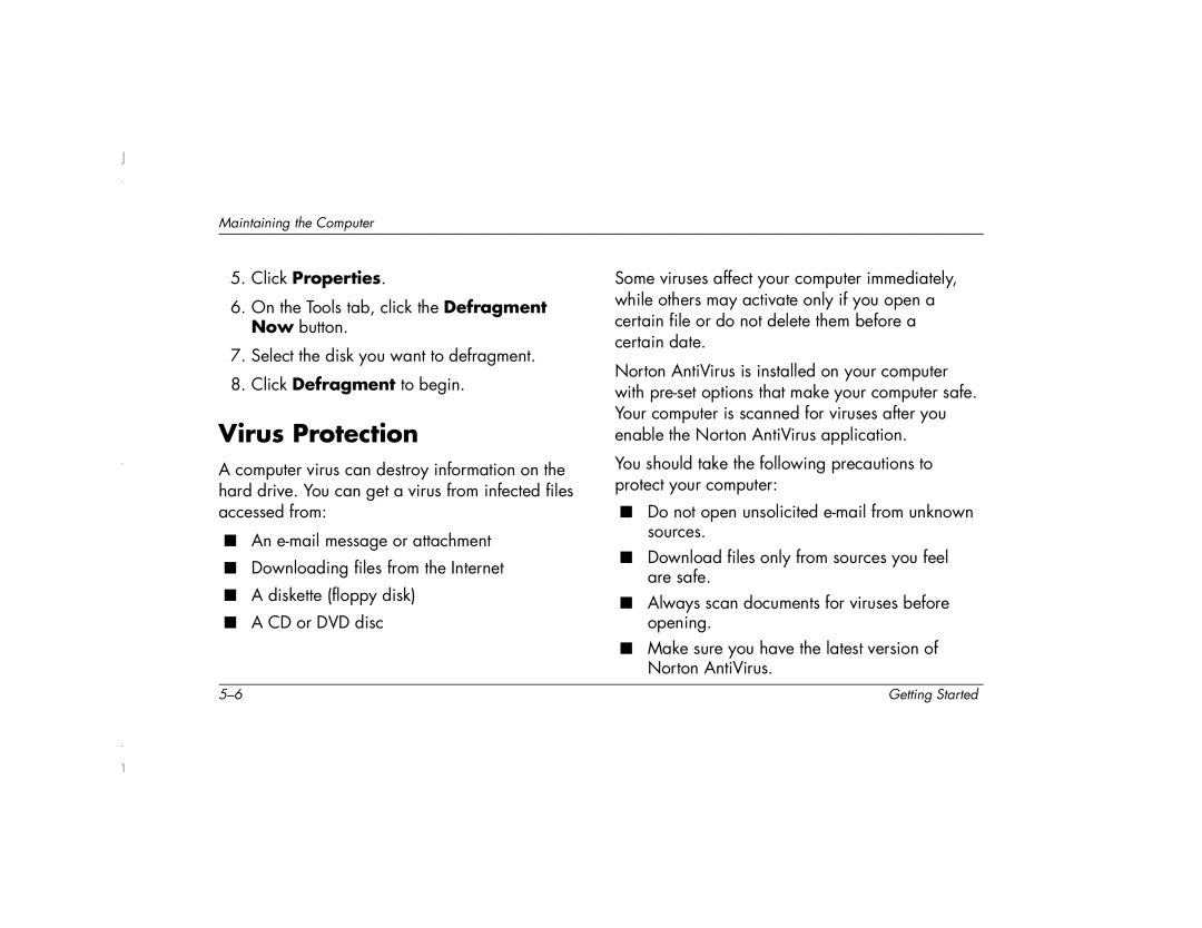 HP 6271AP manual Virus Protection 