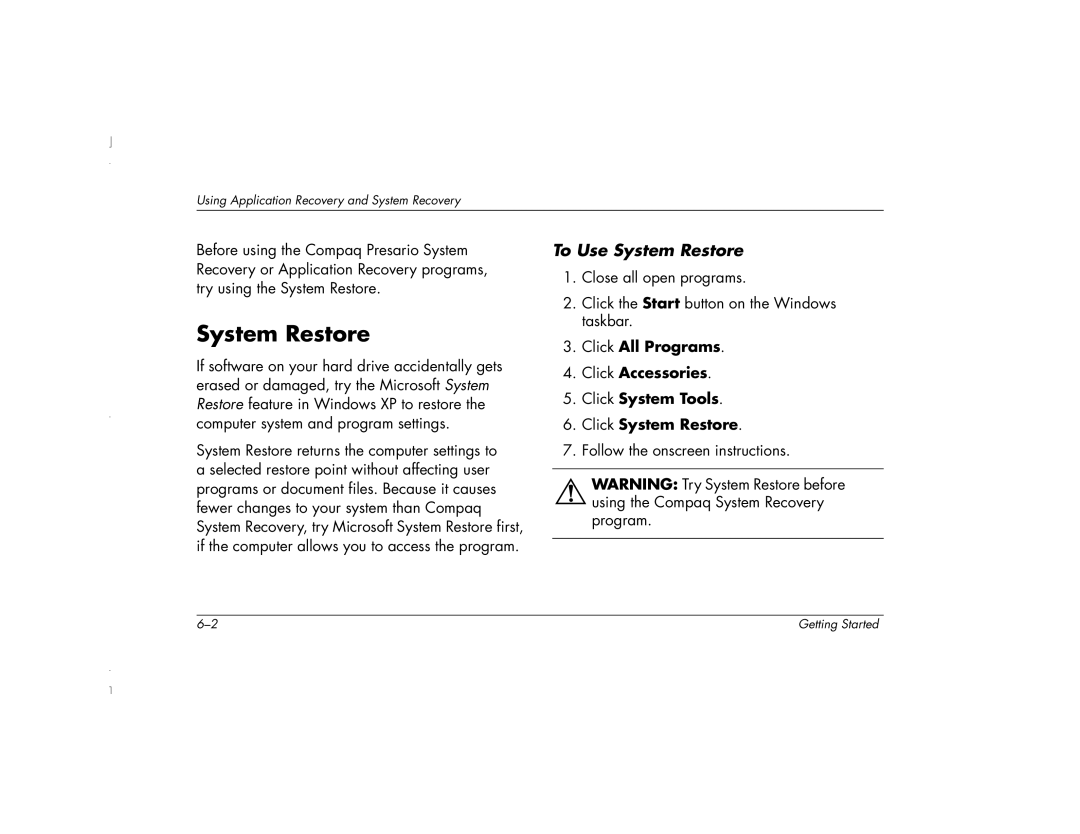 HP 6271AP manual To Use System Restore 