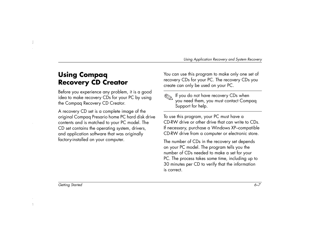 HP 6271AP manual Using Compaq Recovery CD Creator 