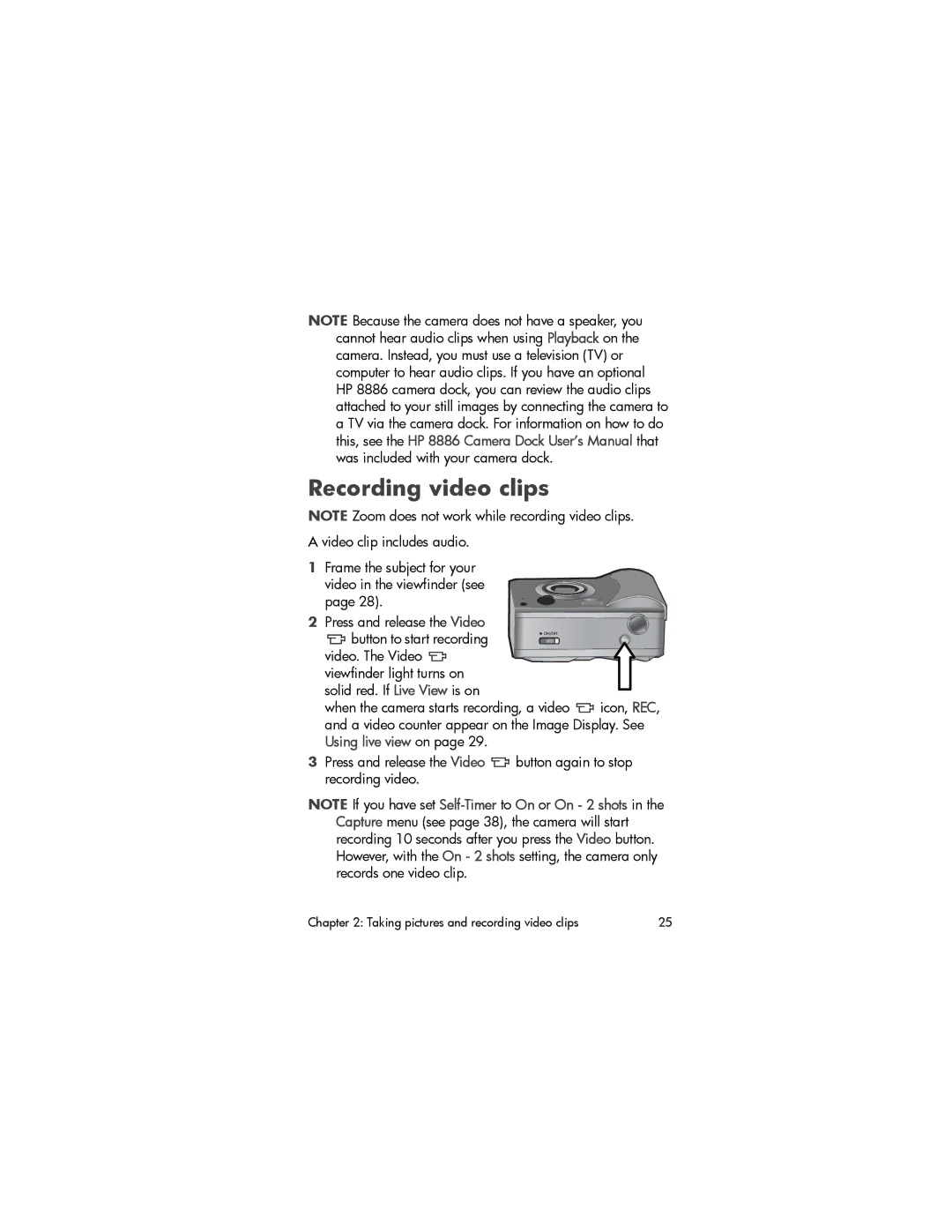 HP 630 manual Recording video clips 