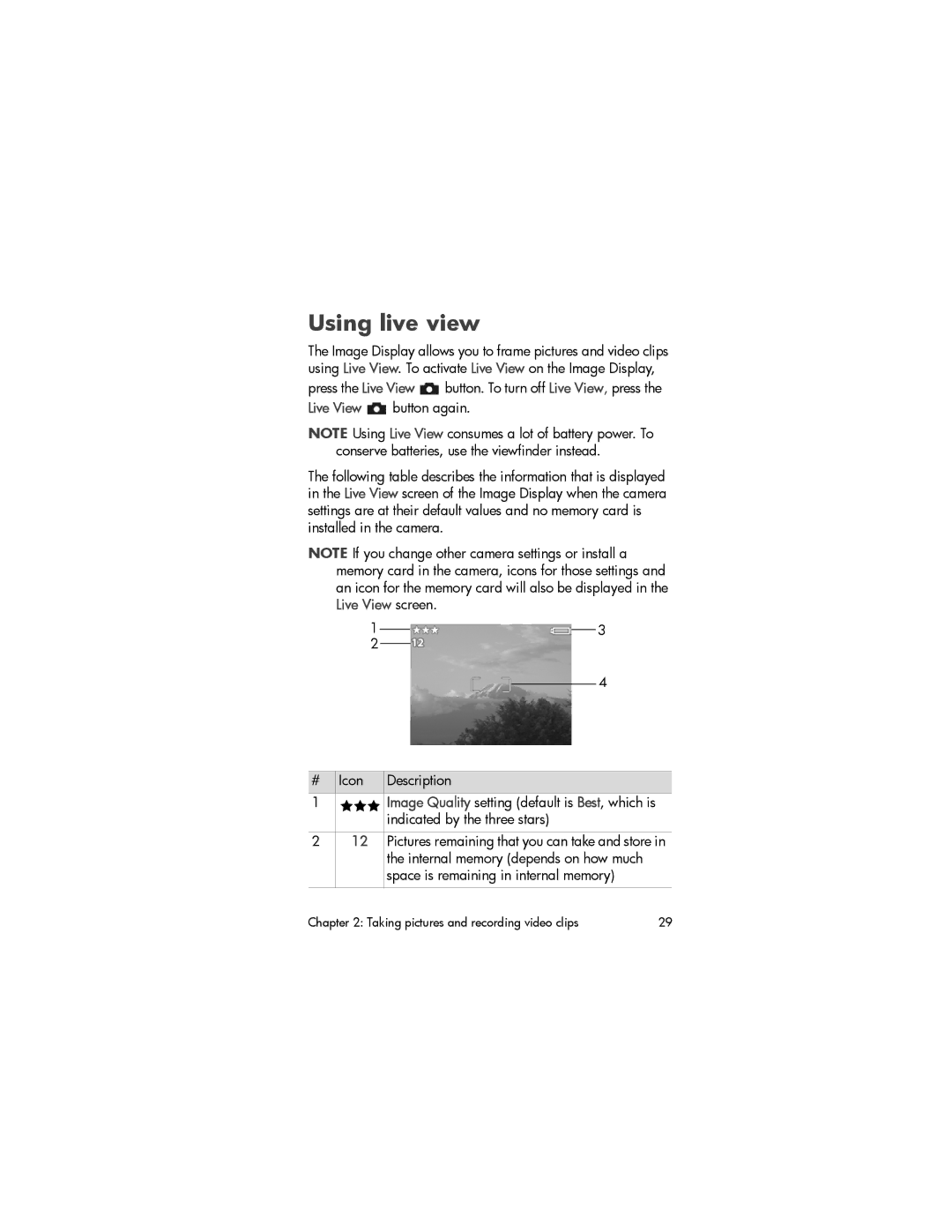 HP 630 manual Using live view 