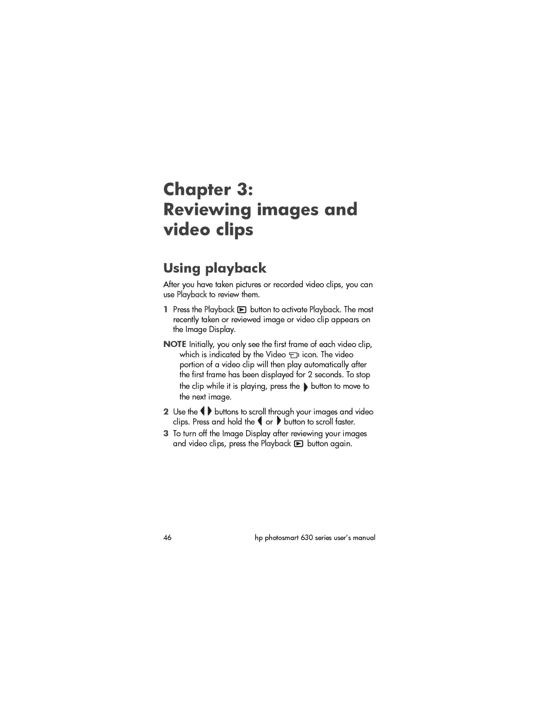 HP 630 manual Chapter Reviewing images and video clips, Using playback 