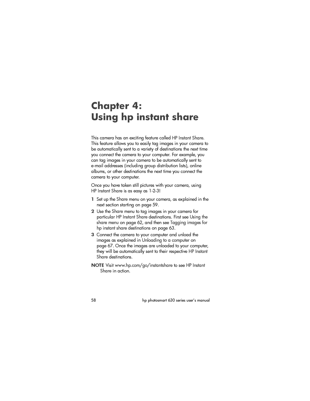 HP 630 manual Chapter Using hp instant share 