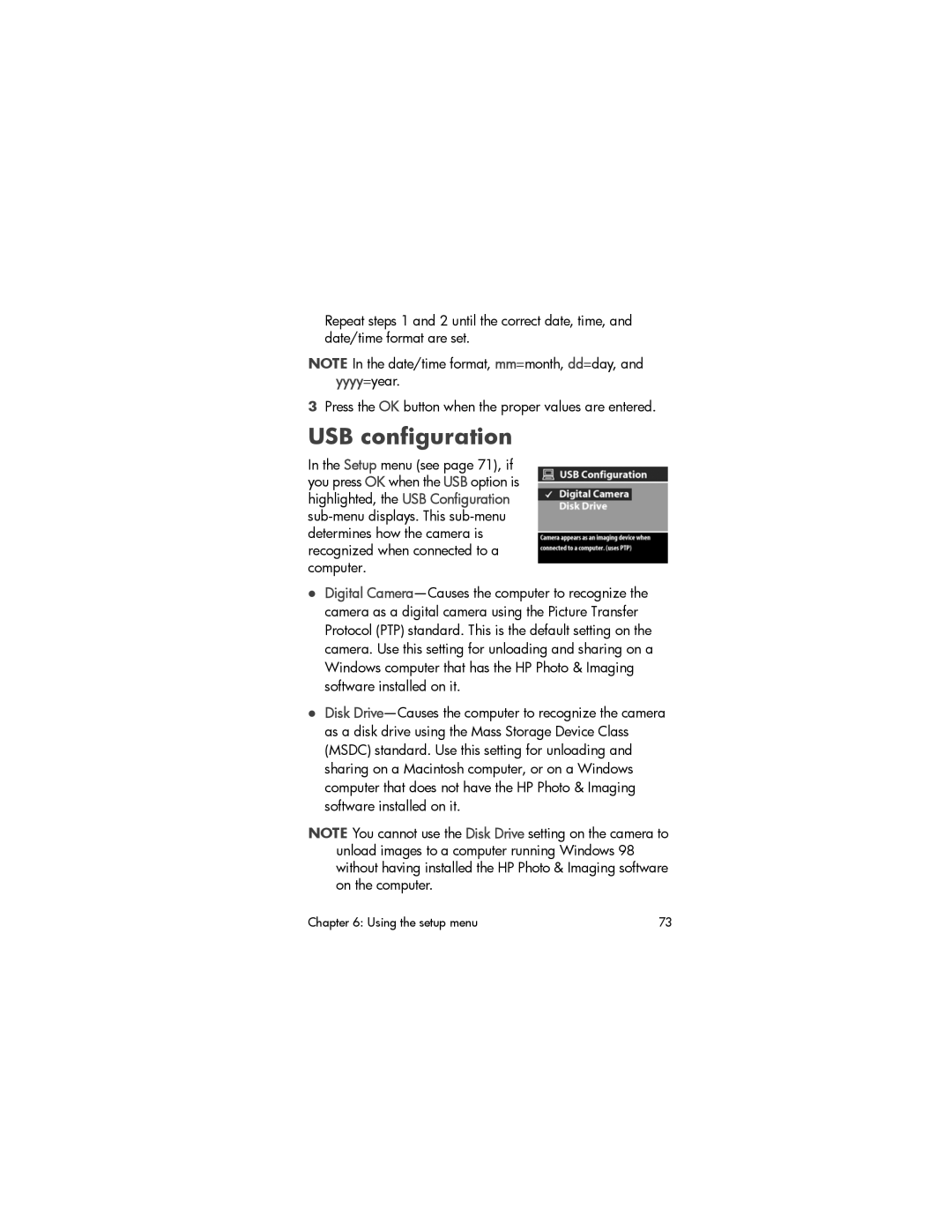 HP 630 manual USB configuration 