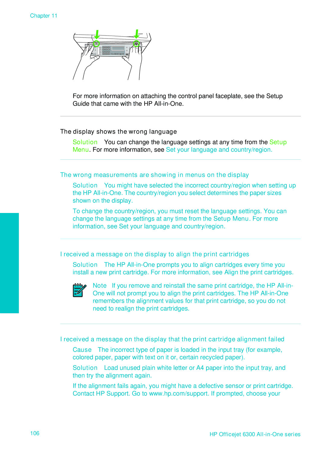 HP 6310xi manual Display shows the wrong language, Wrong measurements are showing in menus on the display 