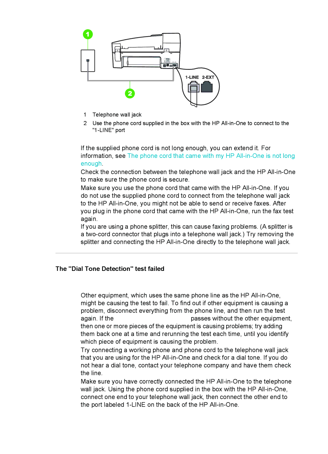 HP 6310xi manual Dial Tone Detection test failed 