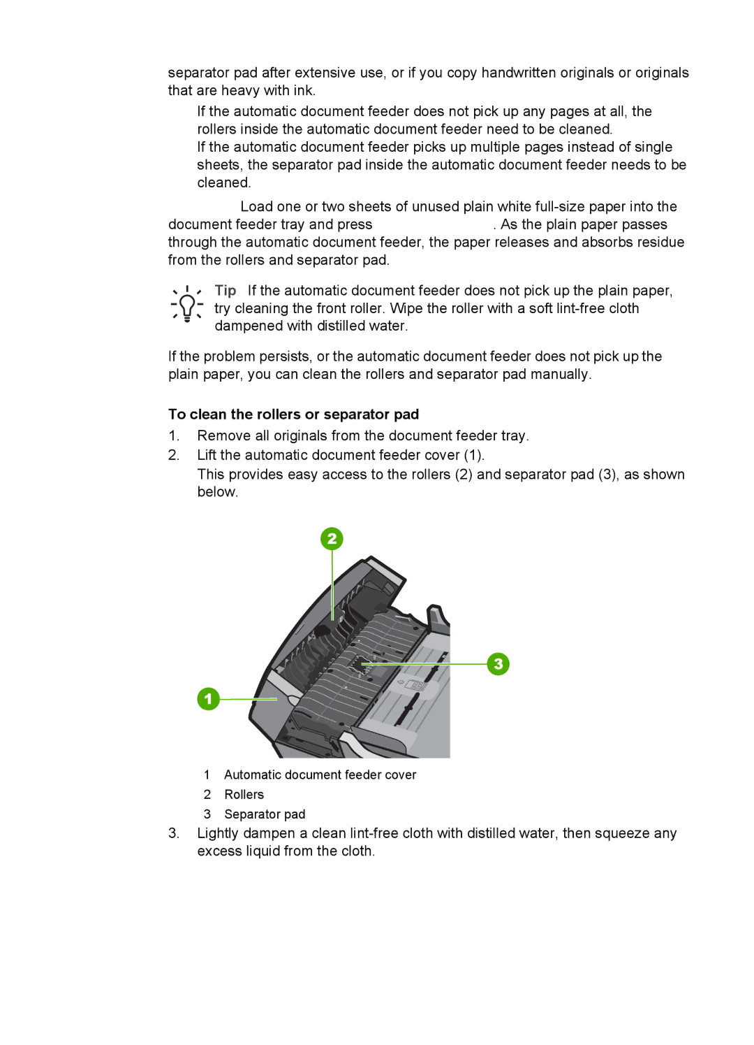 HP 6310xi manual To clean the rollers or separator pad 