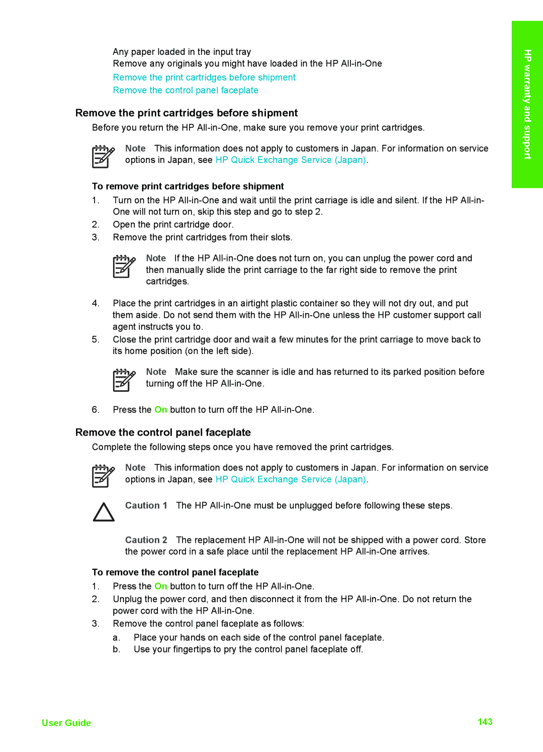 HP 6310xi manual Remove the print cartridges before shipment, Remove the control panel faceplate 