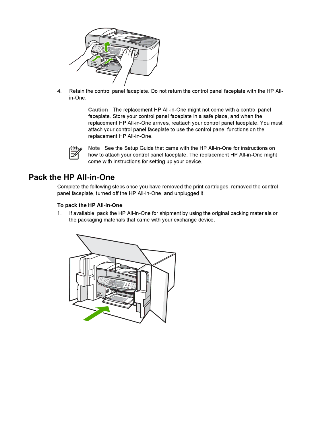 HP 6310xi manual Pack the HP All-in-One, To pack the HP All-in-One 