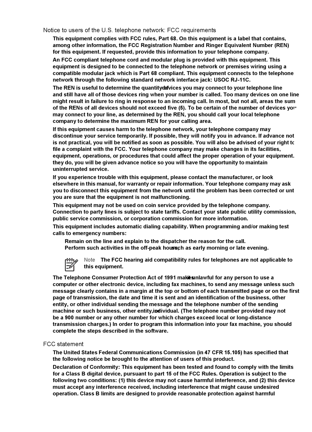 HP 6310xi manual FCC statement 