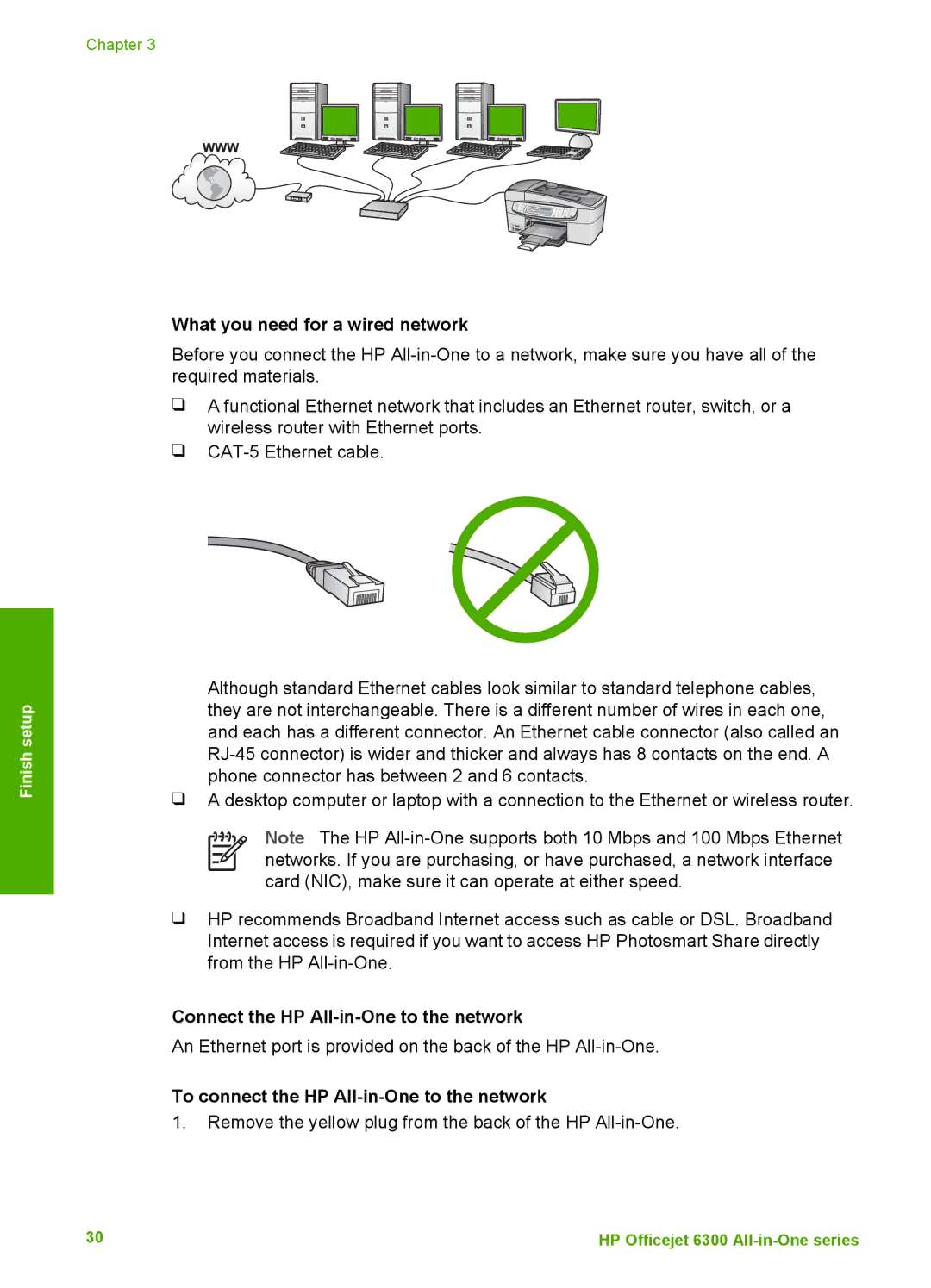 HP 6310xi manual What you need for a wired network, Connect the HP All-in-One to the network 