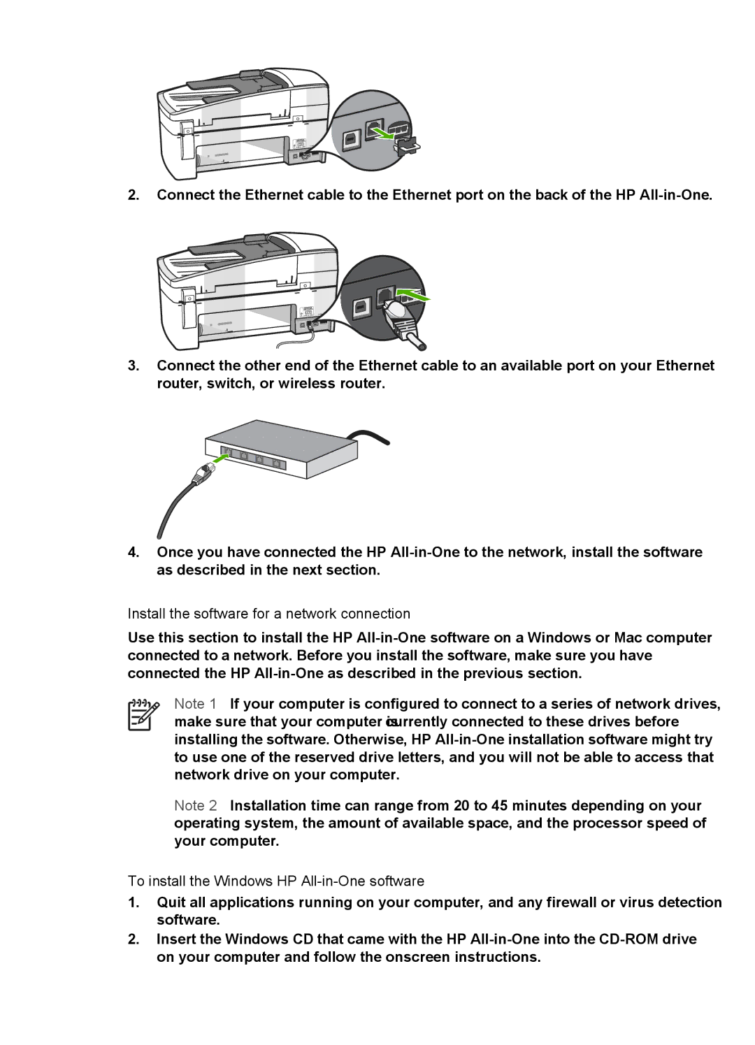 HP 6310xi manual Install the software for a network connection, To install the Windows HP All-in-One software 