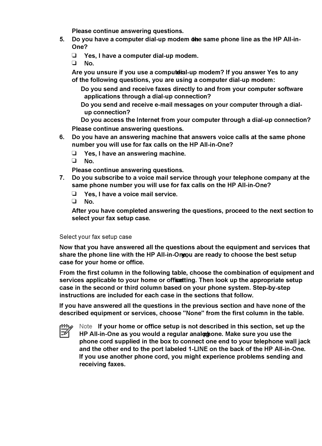 HP 6310xi manual Select your fax setup case 