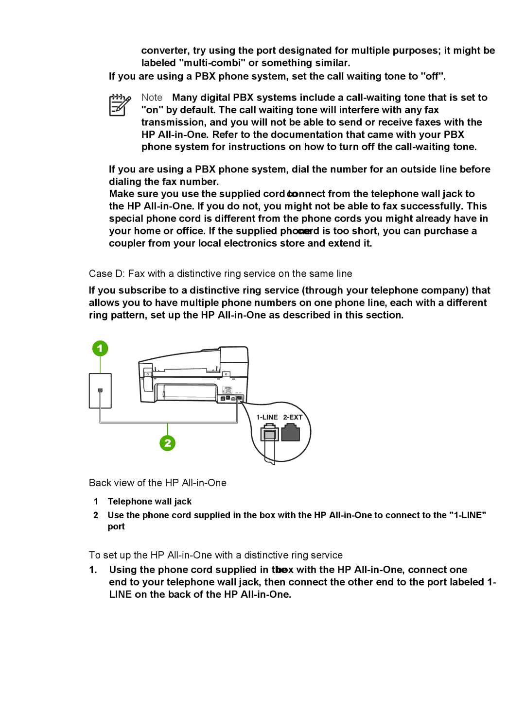 HP 6310xi manual Case D Fax with a distinctive ring service on the same line 